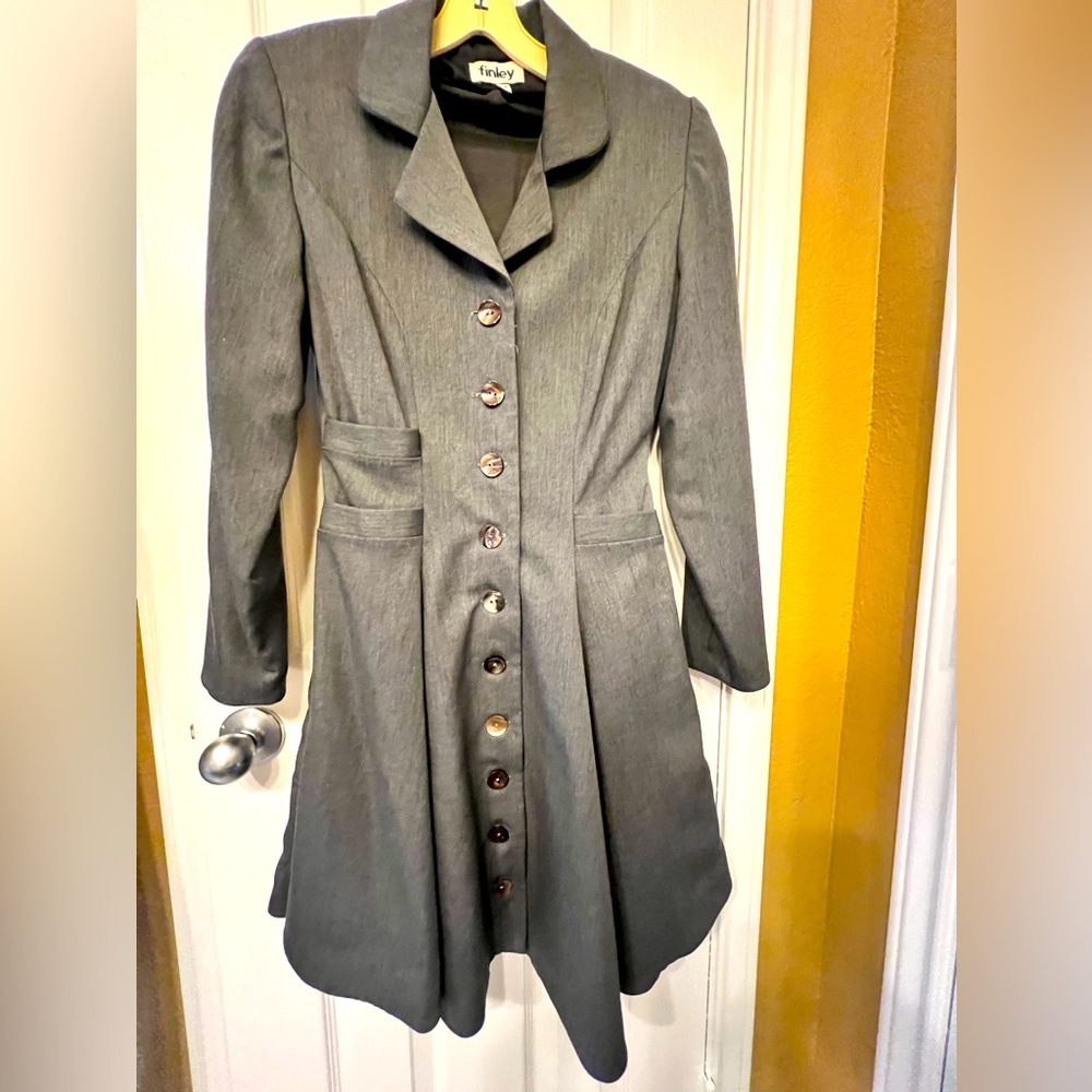 Finley vintage grey fit and flare long sleeved dress, size 2